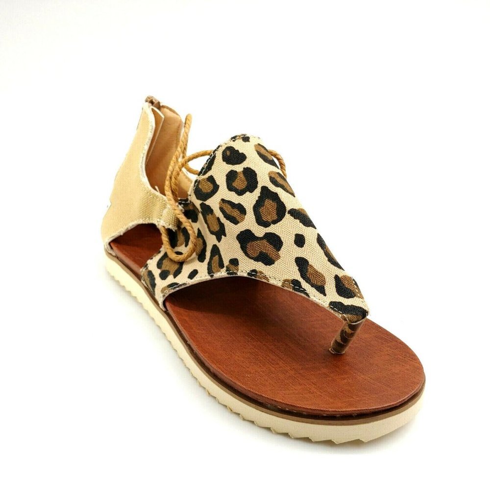 Womans Thong Leopard Look Rope Accent Sandal NEW